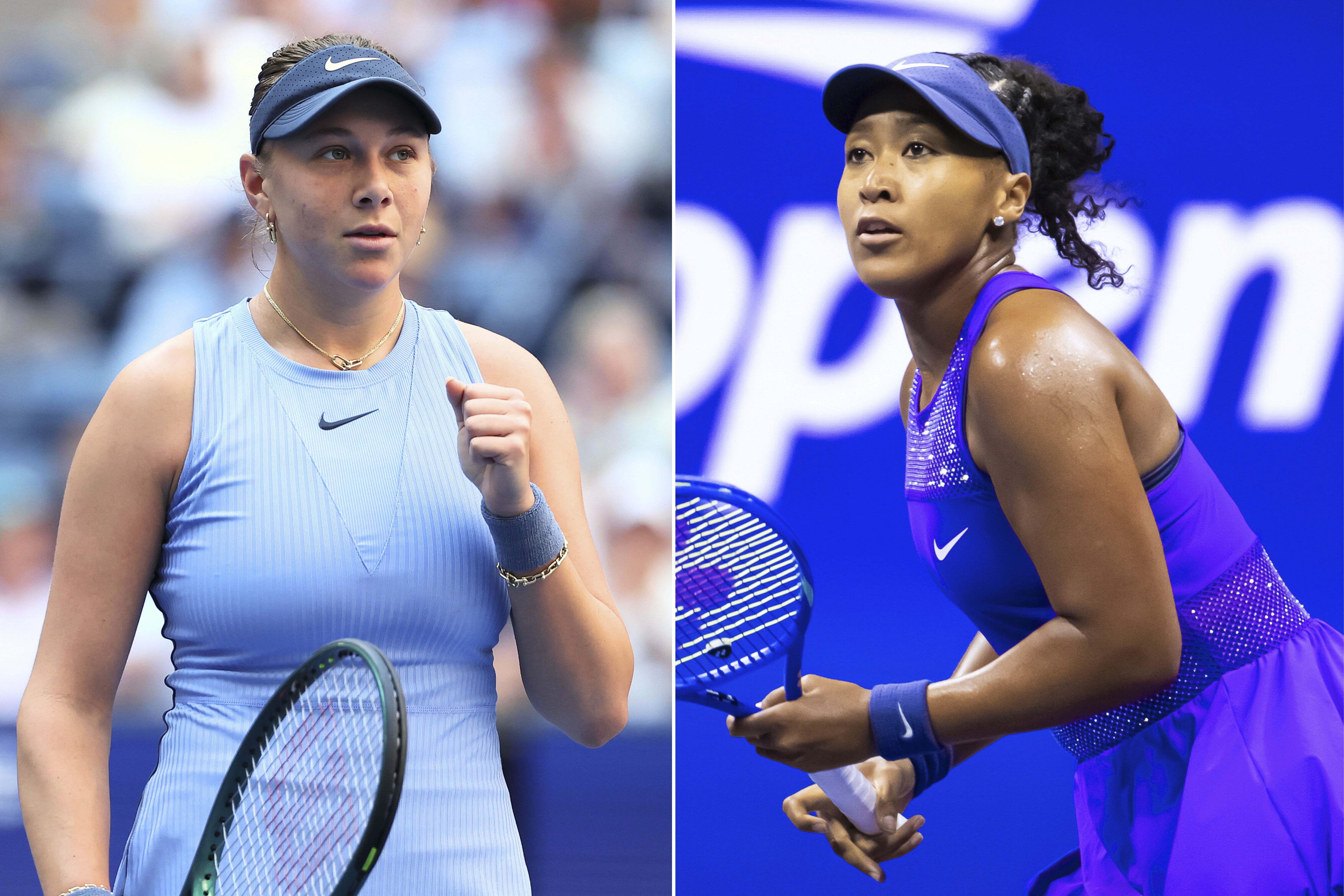 Amanda Anisimova of the U.S., left, and Naomi Osaka of Japan will face off in the U.S. Open semifinals in New York City on Thursday night. Both have been open about their mental health struggles.